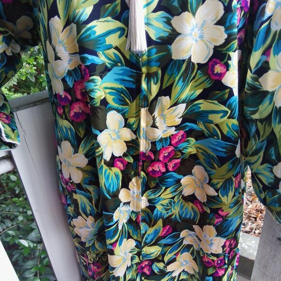 Vintage 90s Christian Dior Floral Tropical Cottagecore Satin Maxi Kaftan Dress - Picture 6 of 8